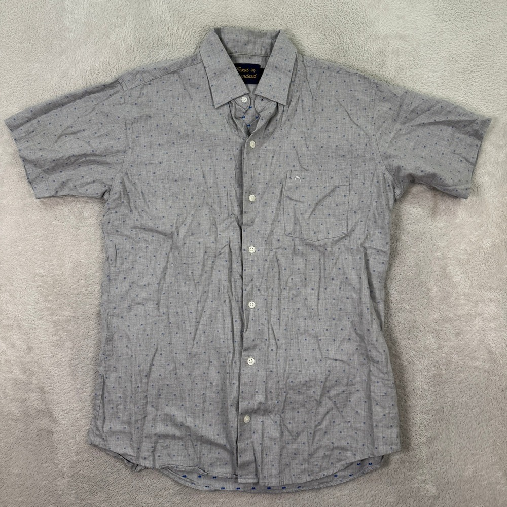 Texas Standard Mens Small Short Sleeve Button Down Shirt Blue Dot Print‎ Cotton